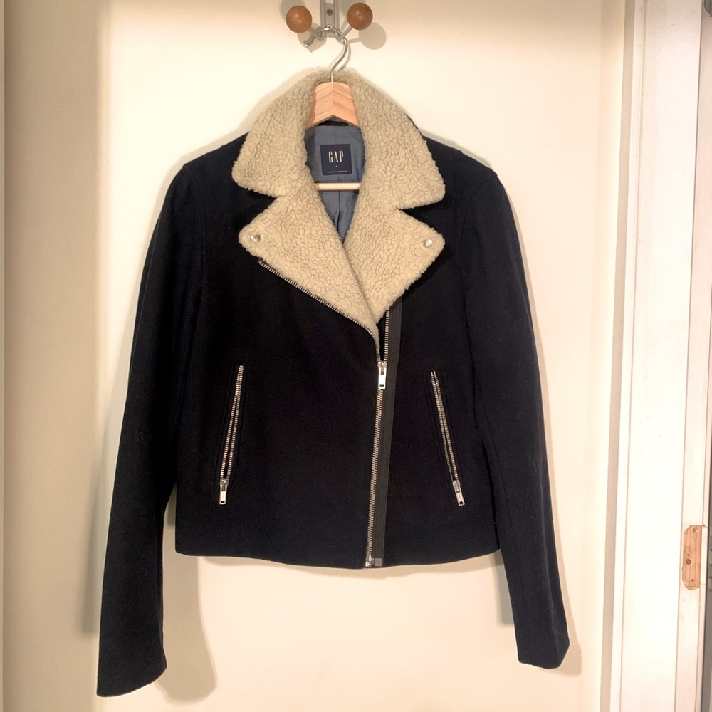 Sherpa collar wool jacket